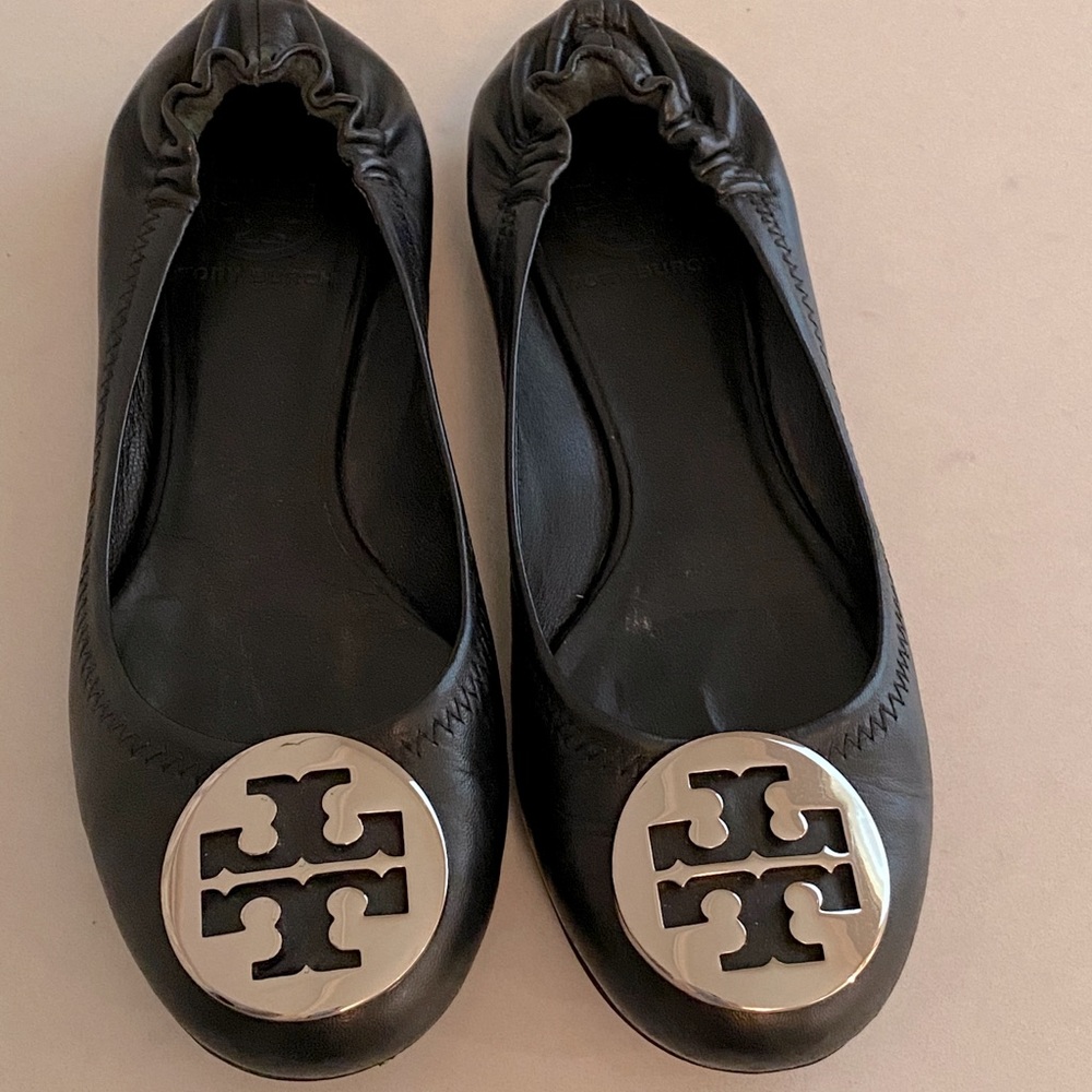 Tory Burch Black Ballet Flat with Silver Emblem